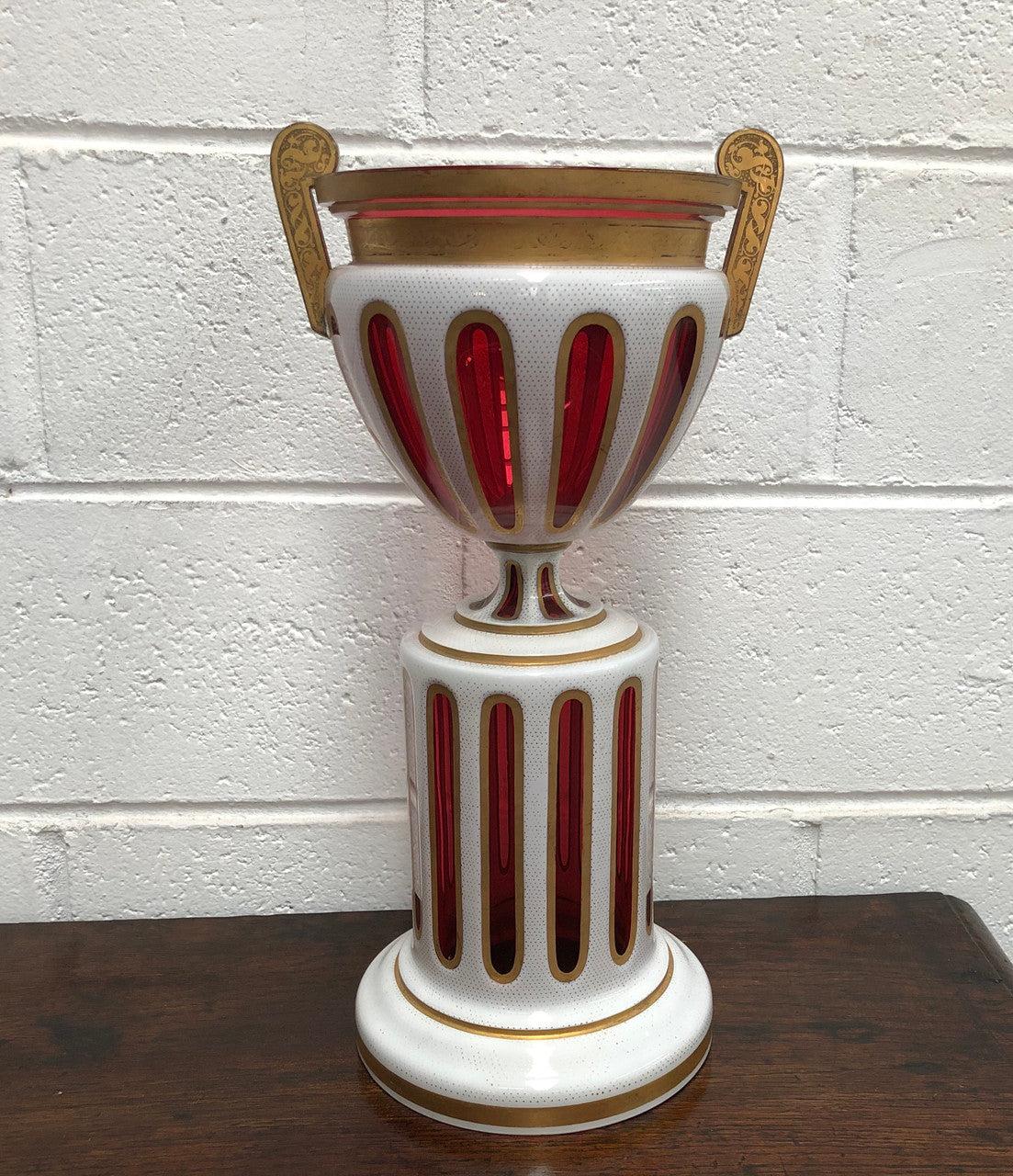 Stunning Victorian overlay ruby glass Centerpiece in good original condition.