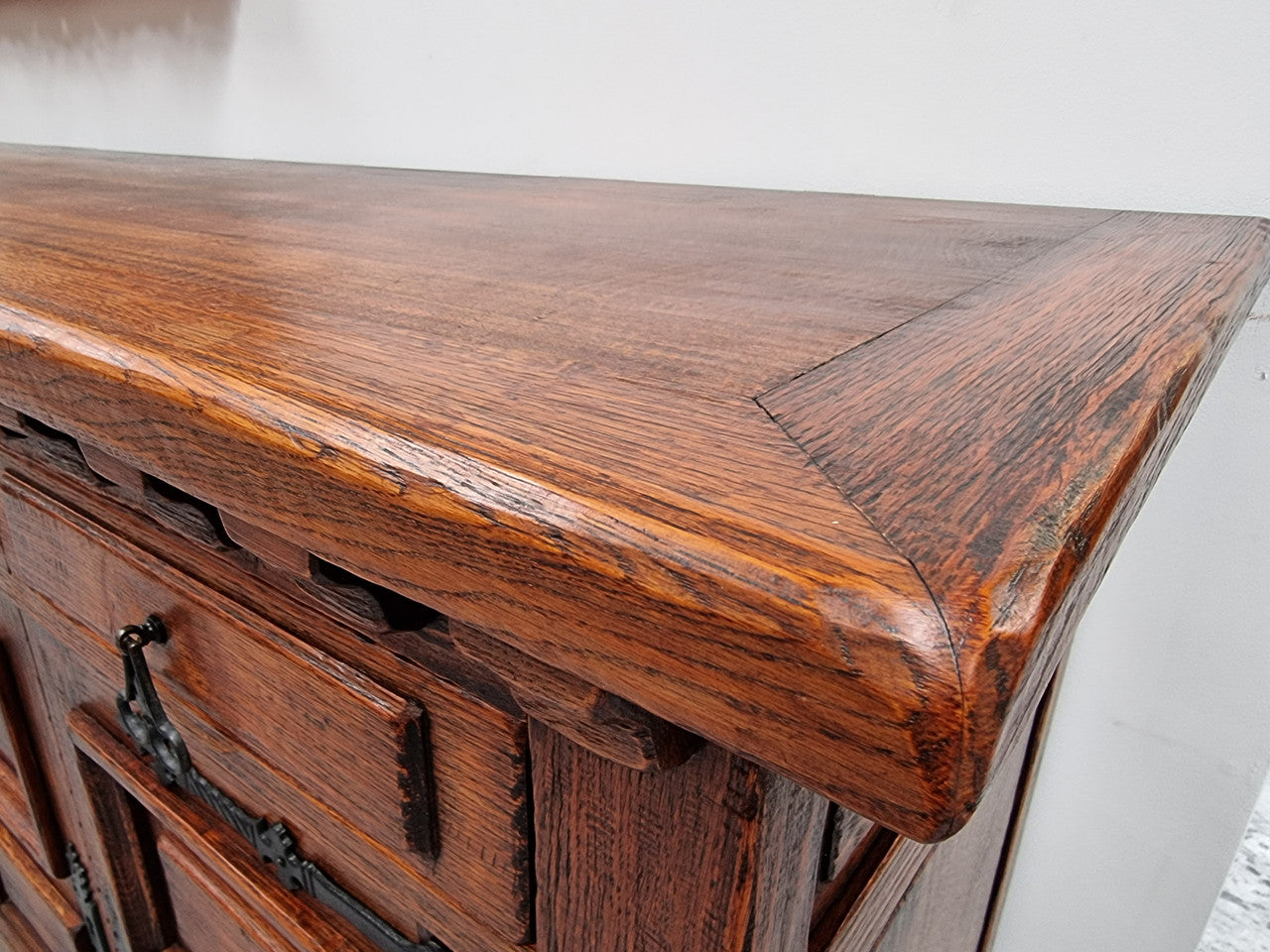Large French Oak Spanish Style 4 Door Buffet