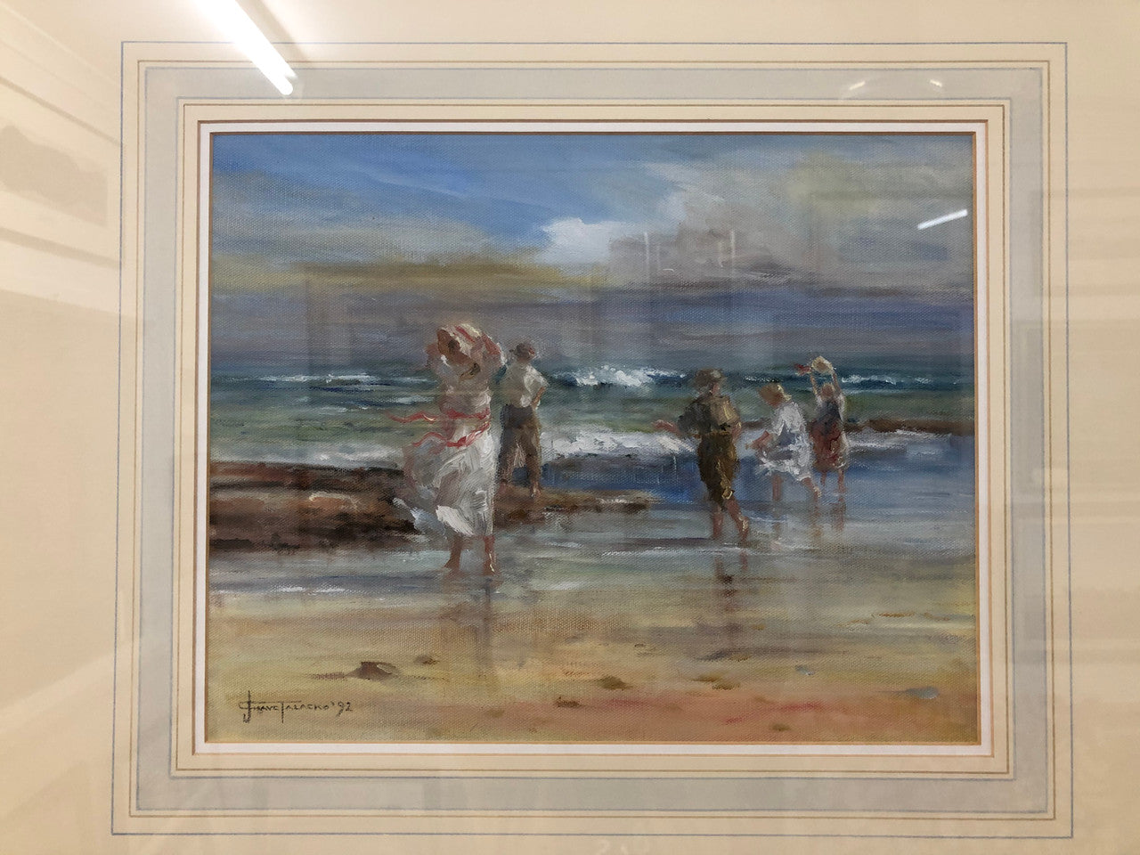 An oil on canvas on board framed and under glass a beautiful painting of a "Windy day at the beach Mornington" by Australian Artist Judy Talacko.
