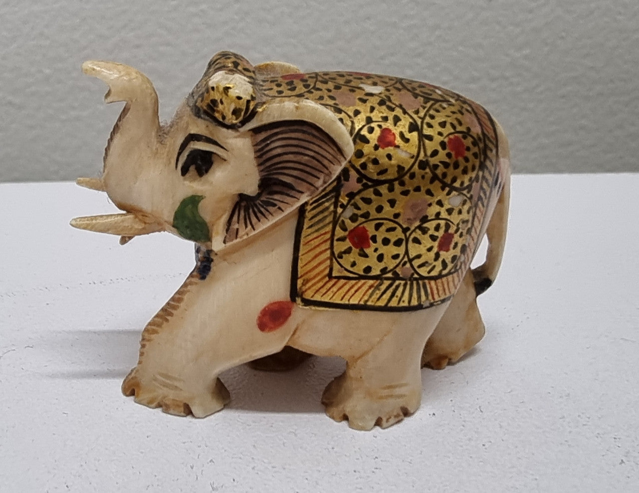 Vintage Hand Carved Hand Painted Ivory Elephant