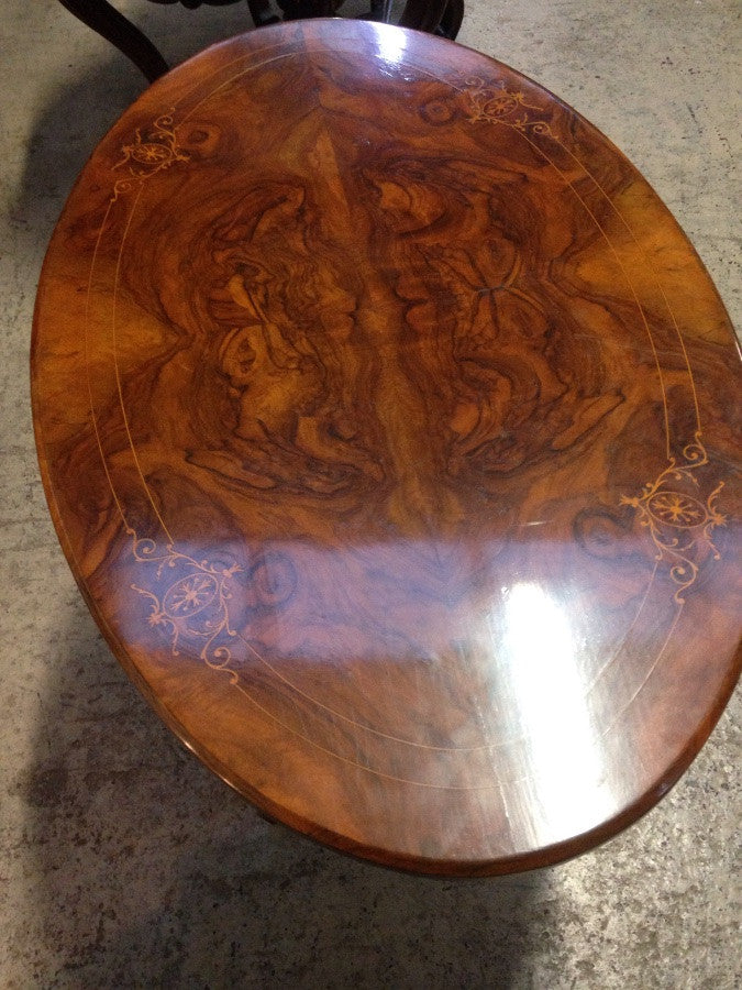 Victorian Inlaid Burr Walnut Oval Table