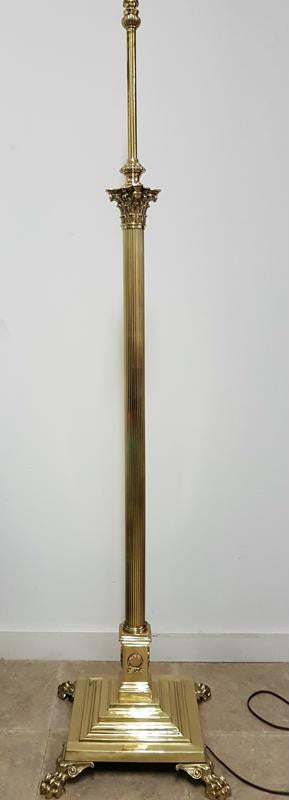 Edwardian Brass and Cast Iron Standard Lamp with Shade
