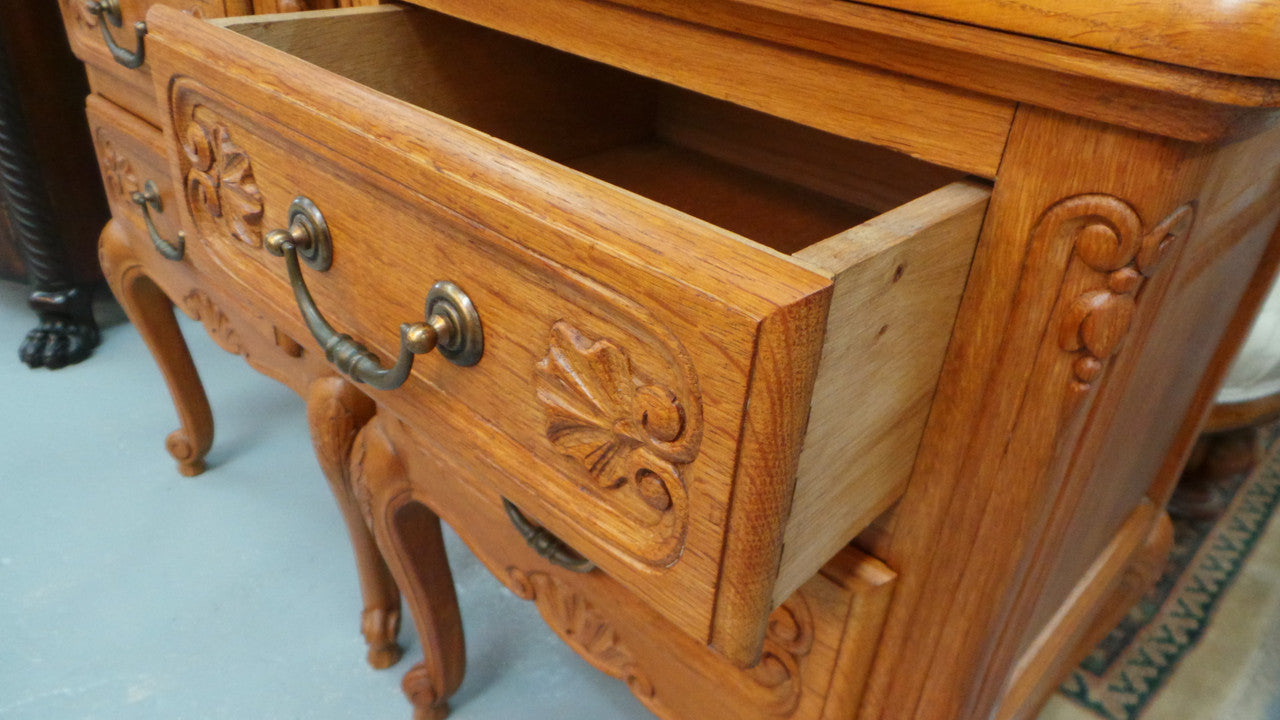 Beautiful Pair of Louis XV Style Light Oak Bedside