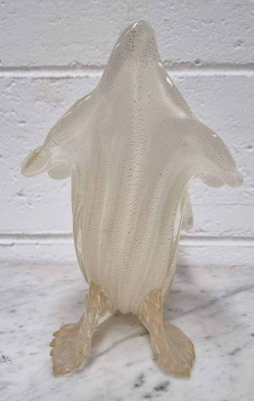 Large Vintage Murano white with adventuring glass cornucopia.