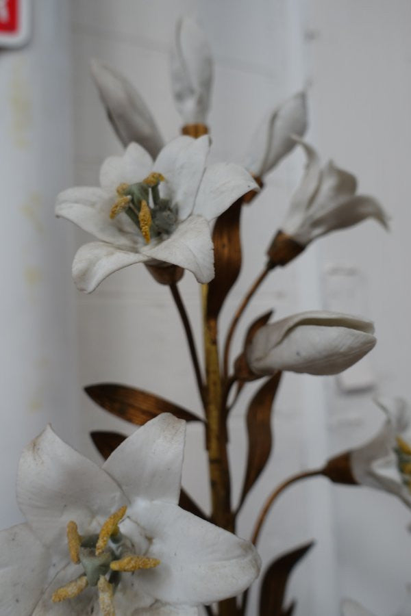 Pair of French brass flower ornaments