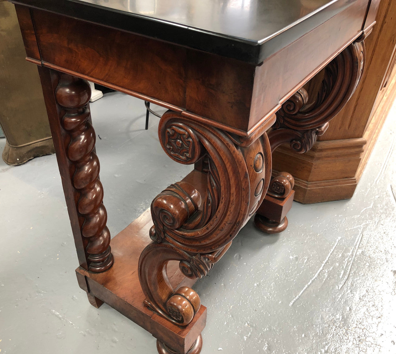 Antique French Flame Mahogany Console Table