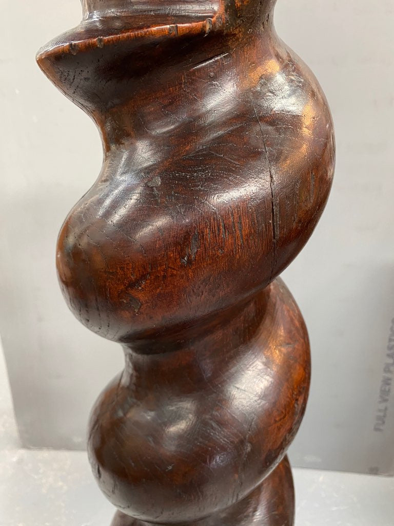 Antique French 19th century barley twist Oak pedestal with great patina. Circa 1860 and it is in very good original condition.
