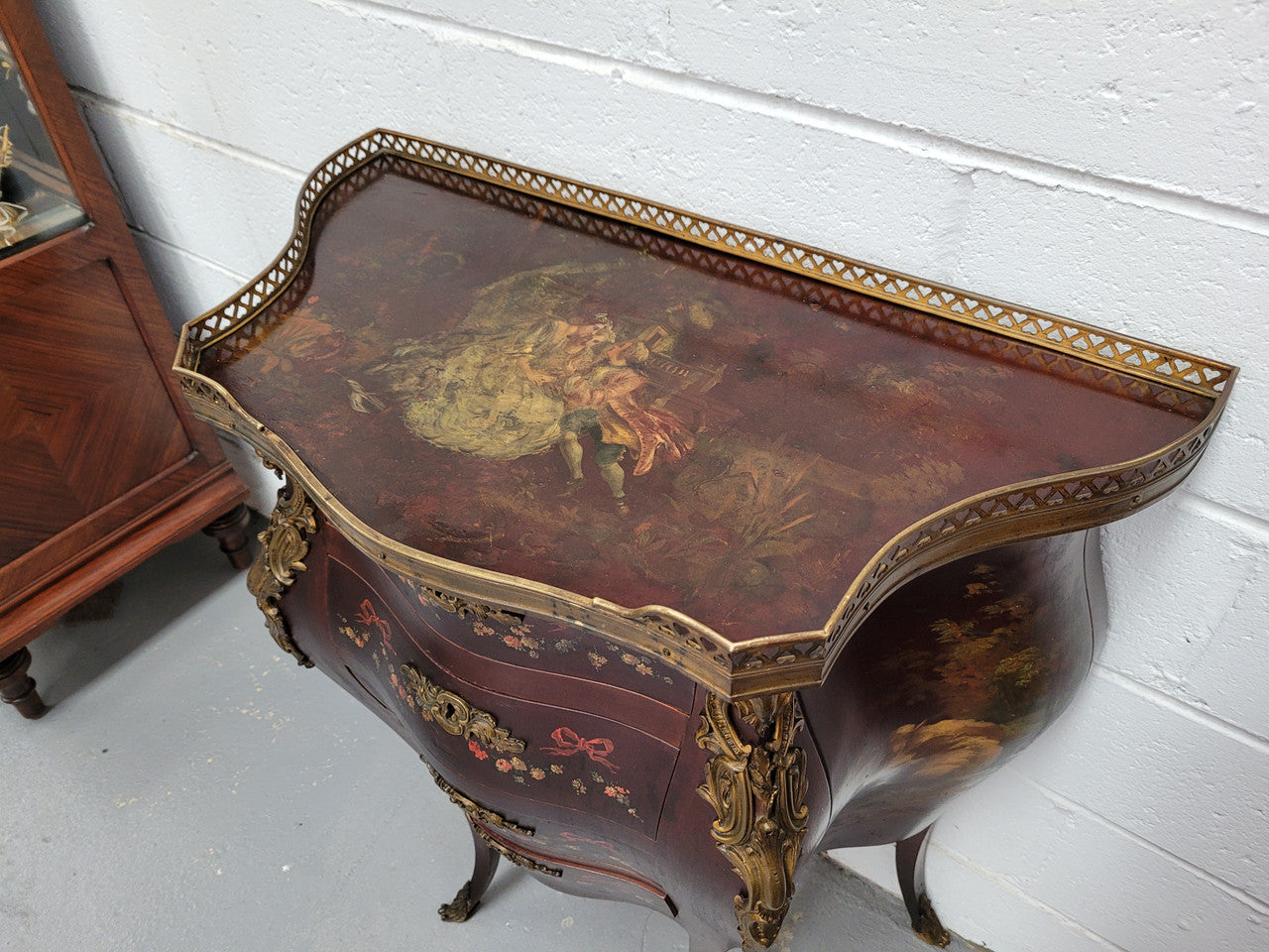 Rare French Louis XV Style Hand Painted Miniature Bombe Commode