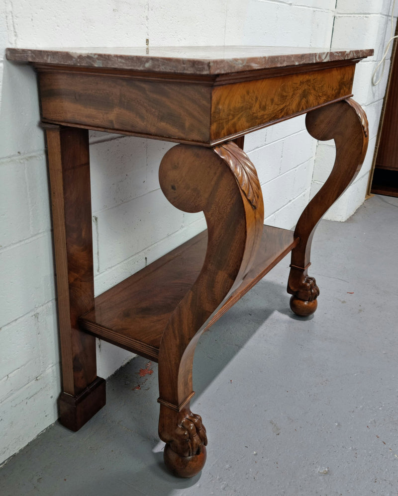 Beautiful 19 th century French mahogany console table with a lovely marble top. In good original detailed condition.