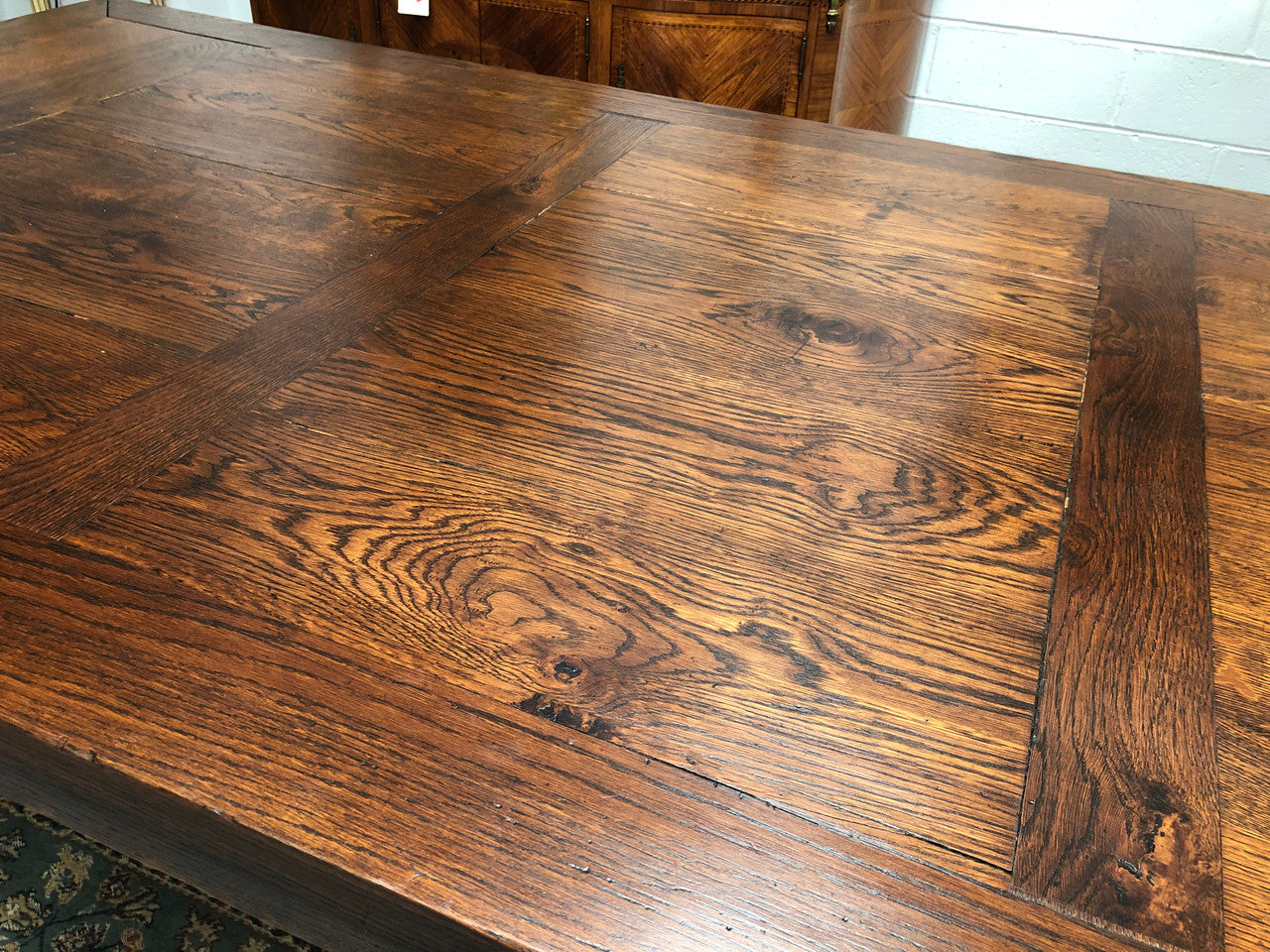 Amazing Antique French 19th century Oak parquetry top extension table. Circa 1860 and is in restored condition. When fully extended is almost 4 meters long.