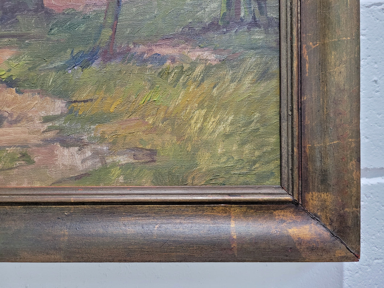Stunning French oil on canvas signed by Prosper Bosteels (1881-1964). Depicting painting of a house with a flowering cherry tree and in a gilt frame. In good original detailed condition. Sourced from France.