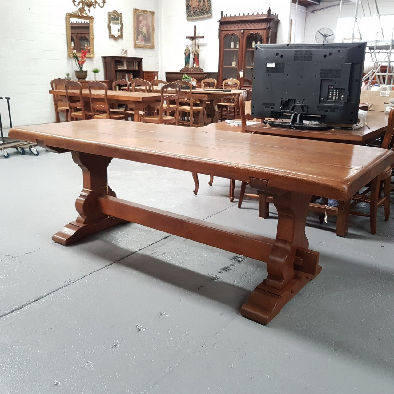 French Oak Stretcher Base Dining Table