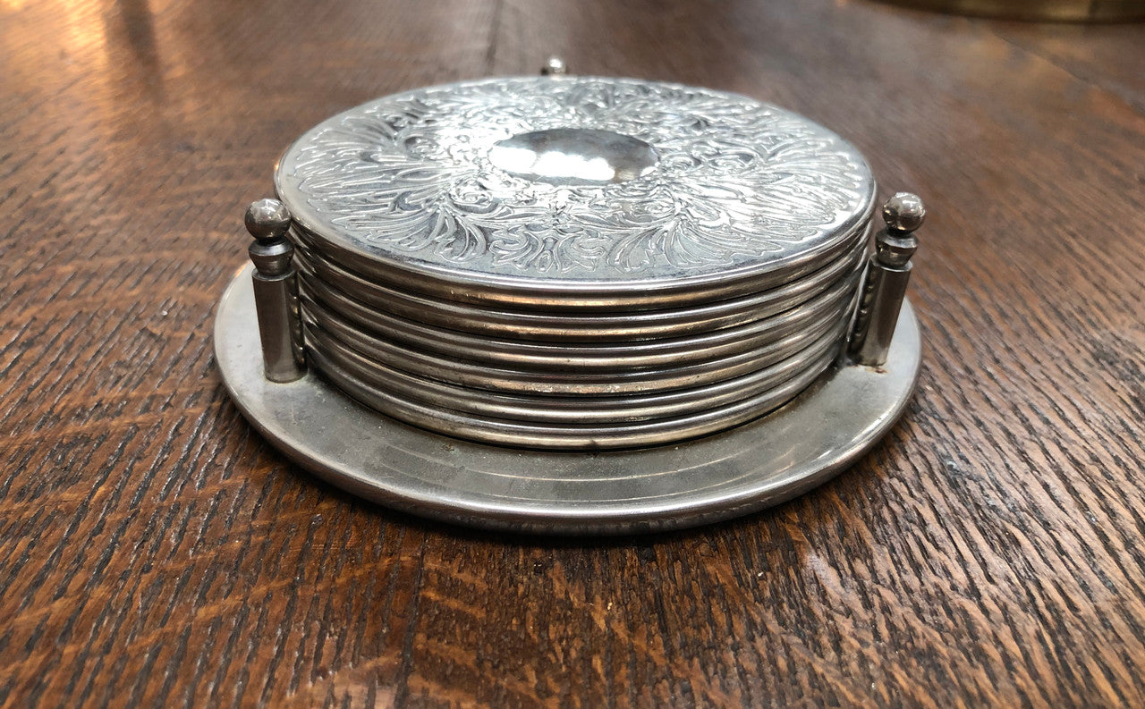 Set Of 6 Silver Coasters In Original Holder