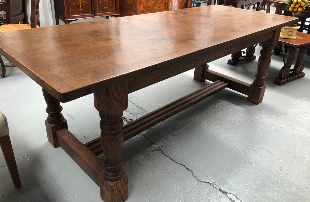 French Oak Stretcher Base Farmhouse Table