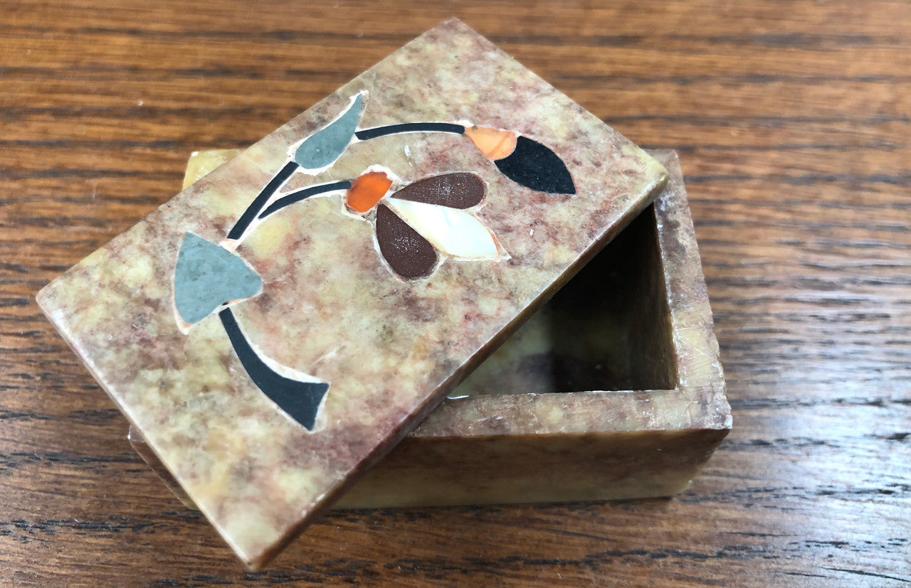 Vintage Hand Made Marble Inlaid Marble Trinket Box