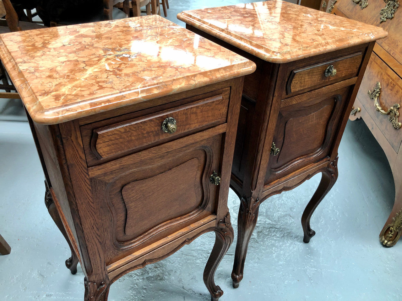Lovely Pair Of French Oak Bedsides