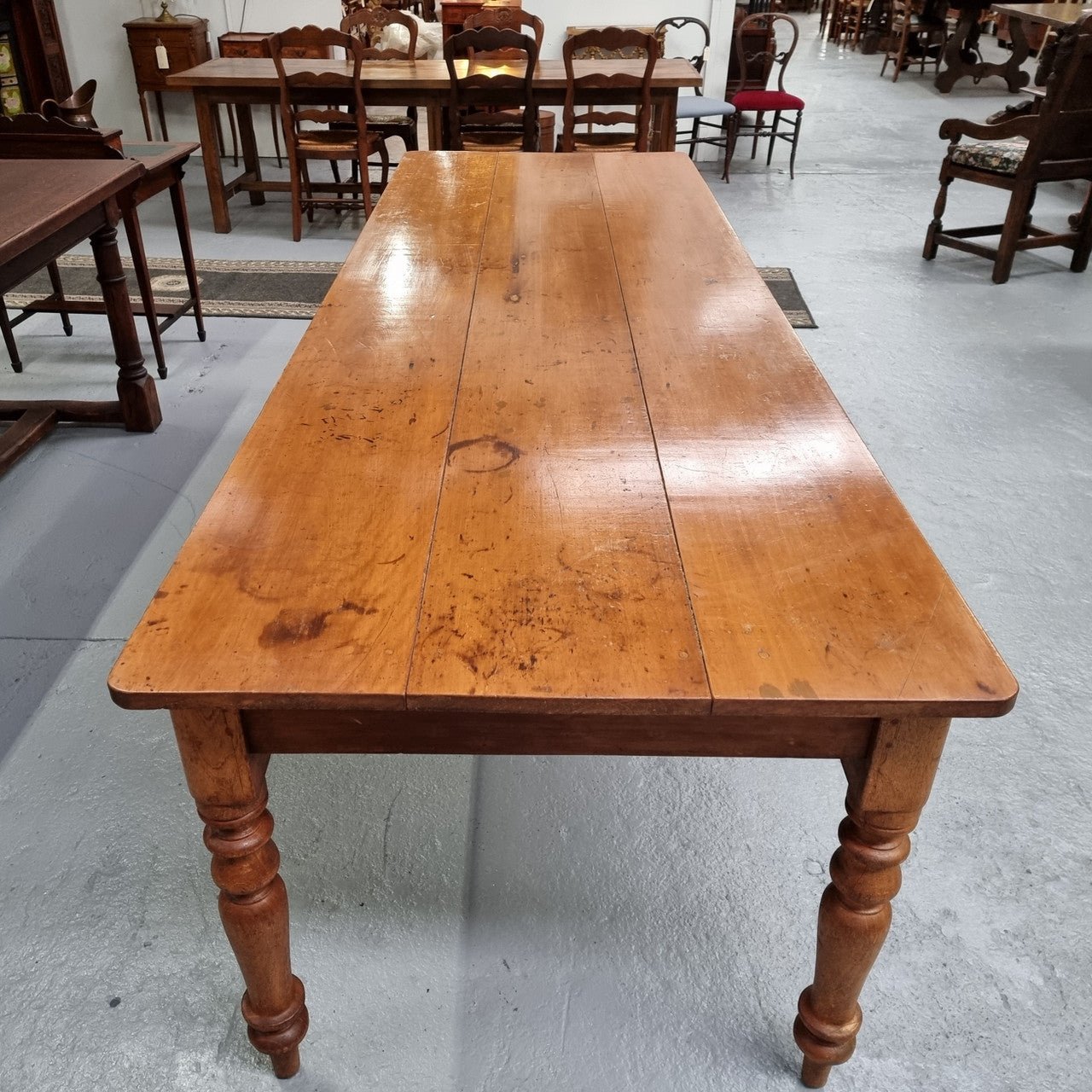 Fabulous Antique Australian Kauri pine farmhouse table that would easily seat 8 to 10 people. in good original detailed condition.