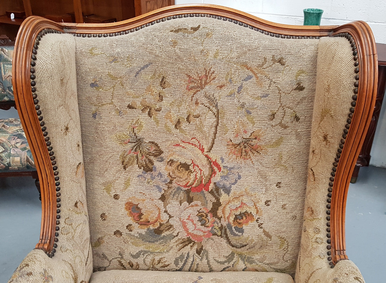 French Wing Back Tapestry Arm Chair