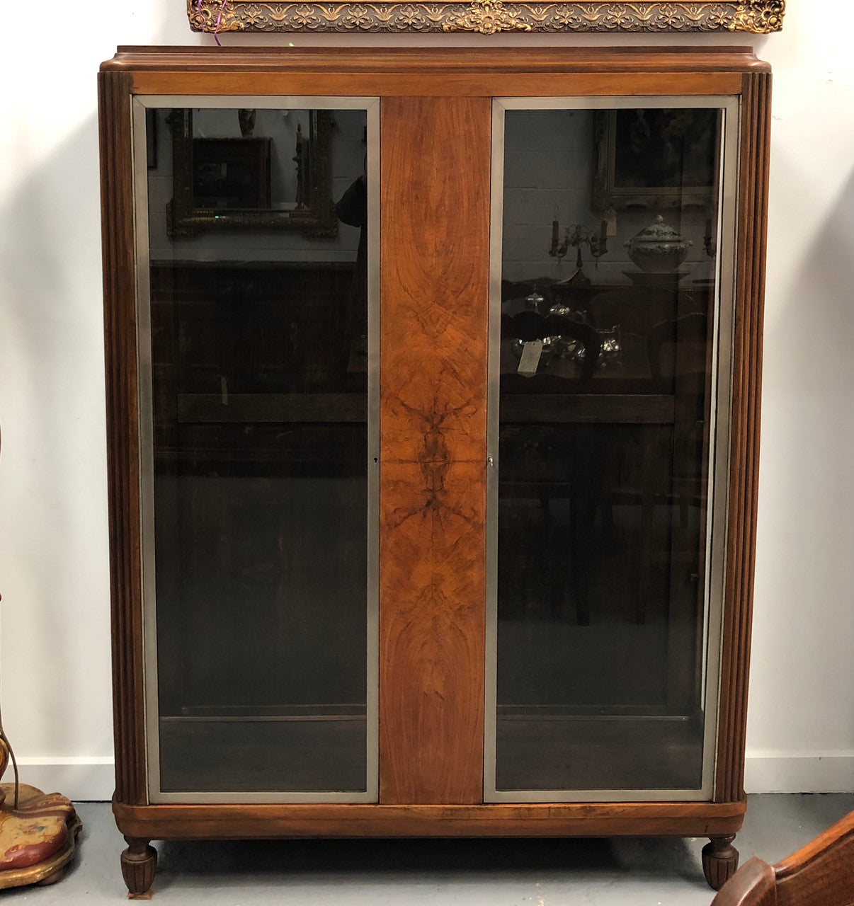 Large Walnut & Nickel Plated Art Deco Display Cabinet