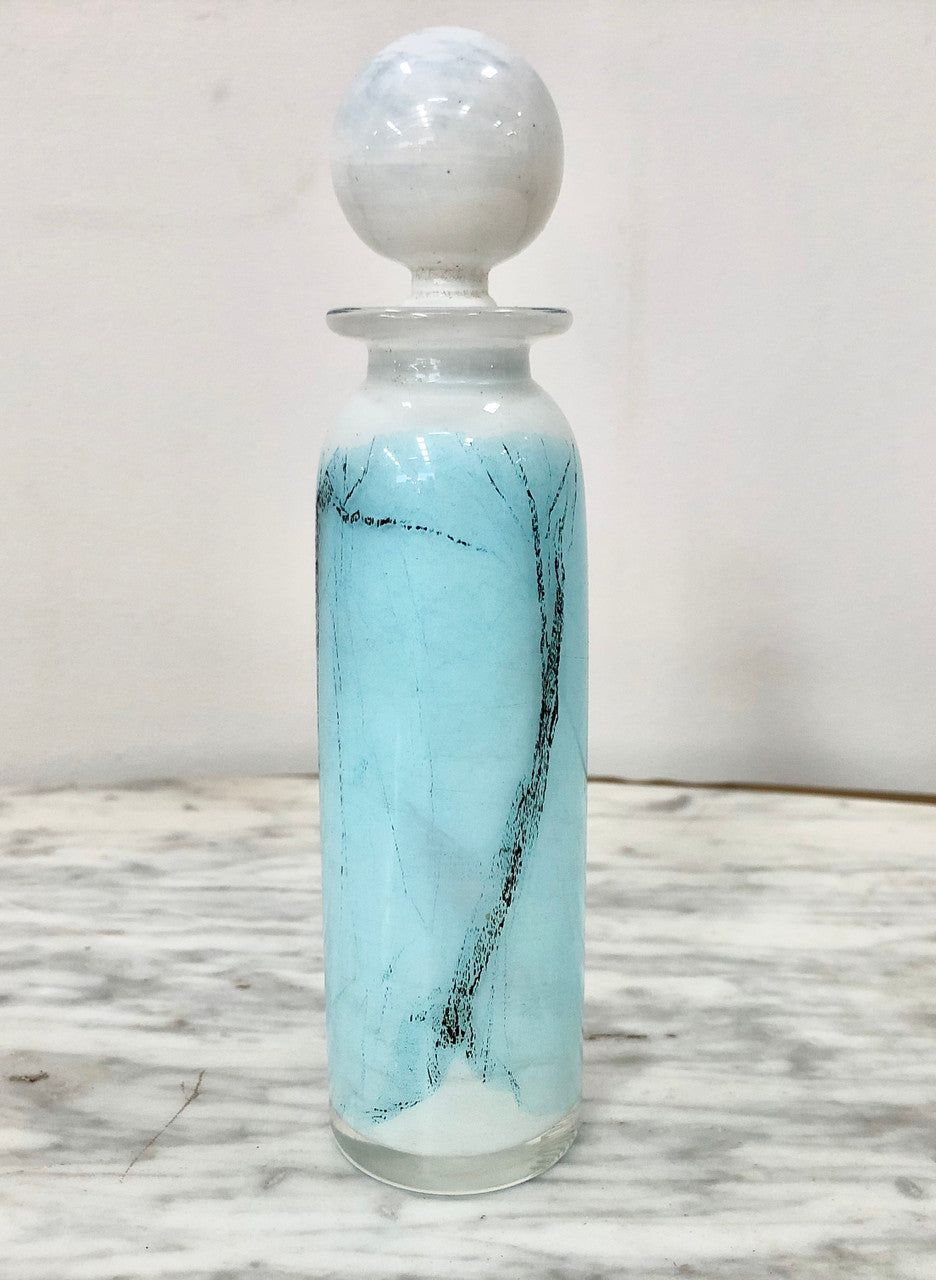 Nick Wirdnam Long White & Blue Art Glass Scent Bottle