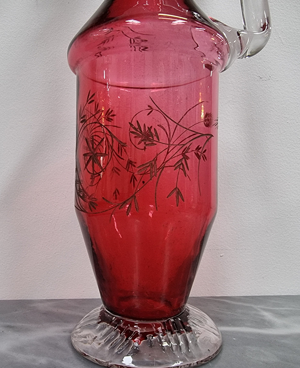 Victorian Etched Ruby Claret Jug With Original Stopper