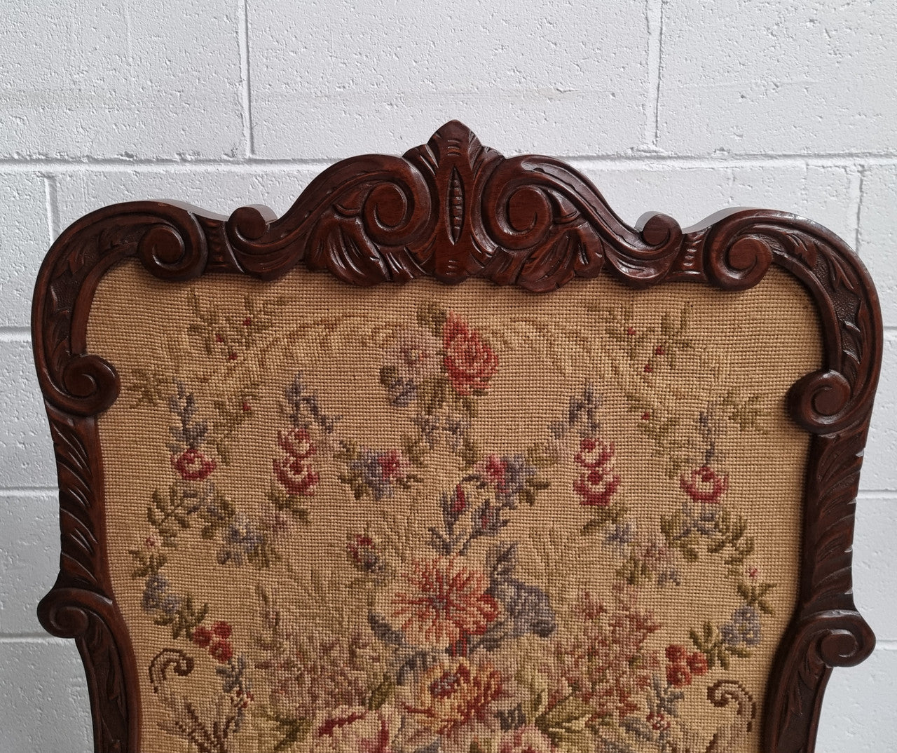 Attractive Carved Wooden Framed Fire Screen featuring Tapestry. In good detailed condition.