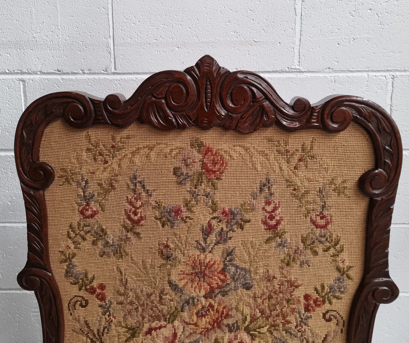 Attractive Carved Wooden Framed Fire Screen featuring Tapestry.  In good detailed condition.