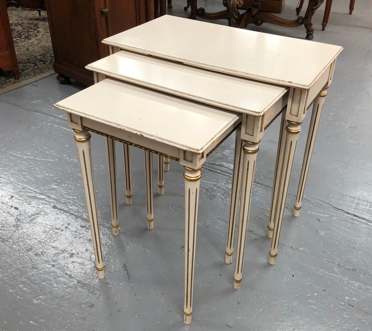 Vintage French Style Painted Nest Of Three Tables