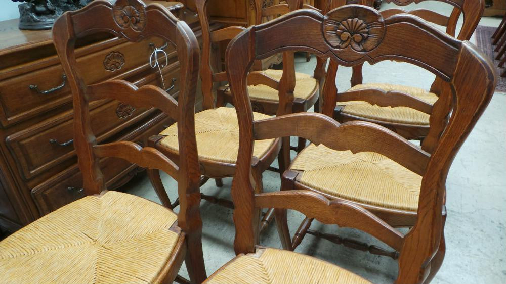 Set of Six French Oak Dining Chairs-2