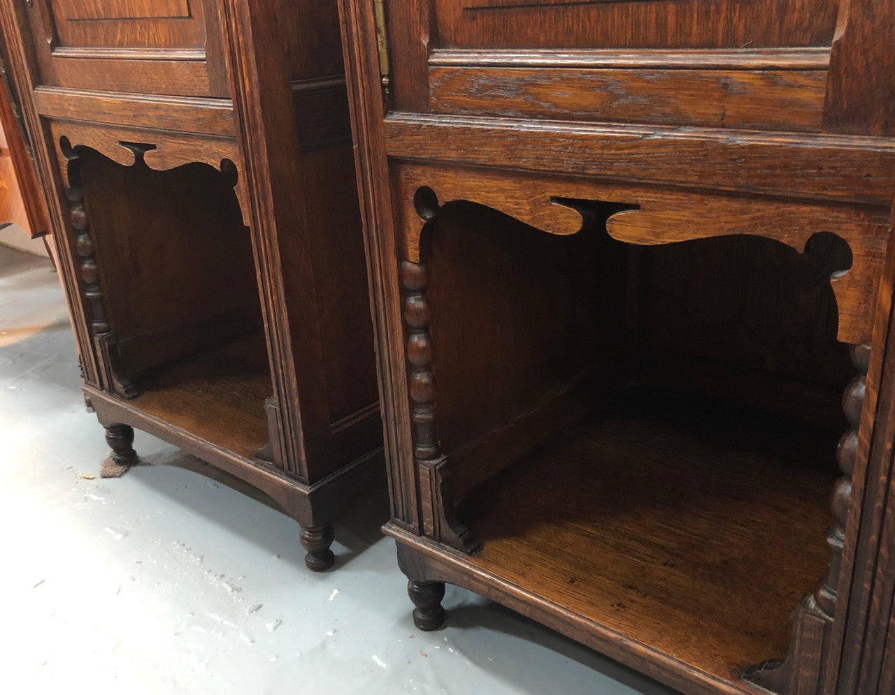 Pair Of French Marble Top Oak Bedside Cabinets