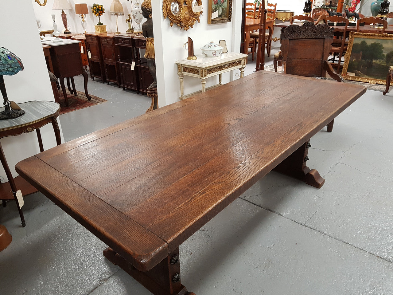 19th Century French Oak pedestal farmhouse table. In very good original detailed condition. Circa 1860's.