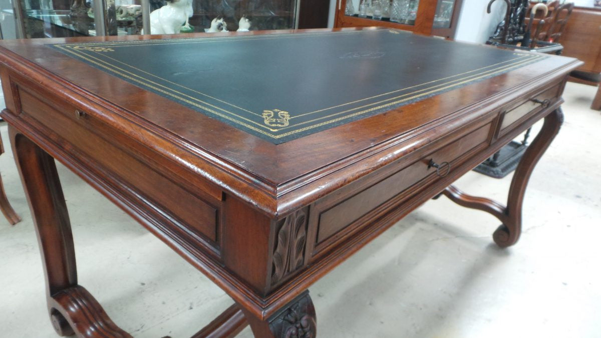 French Late 18th Century Walnut Leather Top Inlaid Desk
