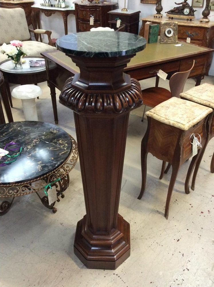French Antique Grand Marble Top Walnut Pedestal