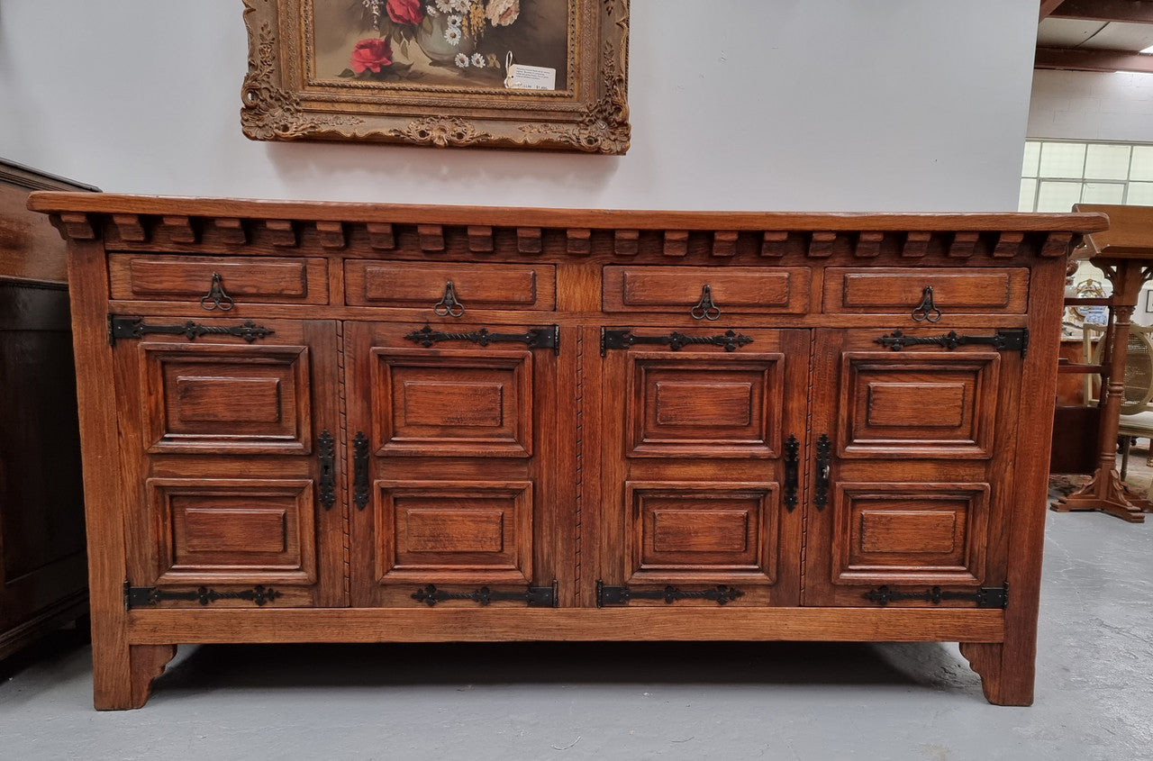 Large French Oak Spanish Style 4 Door Buffet