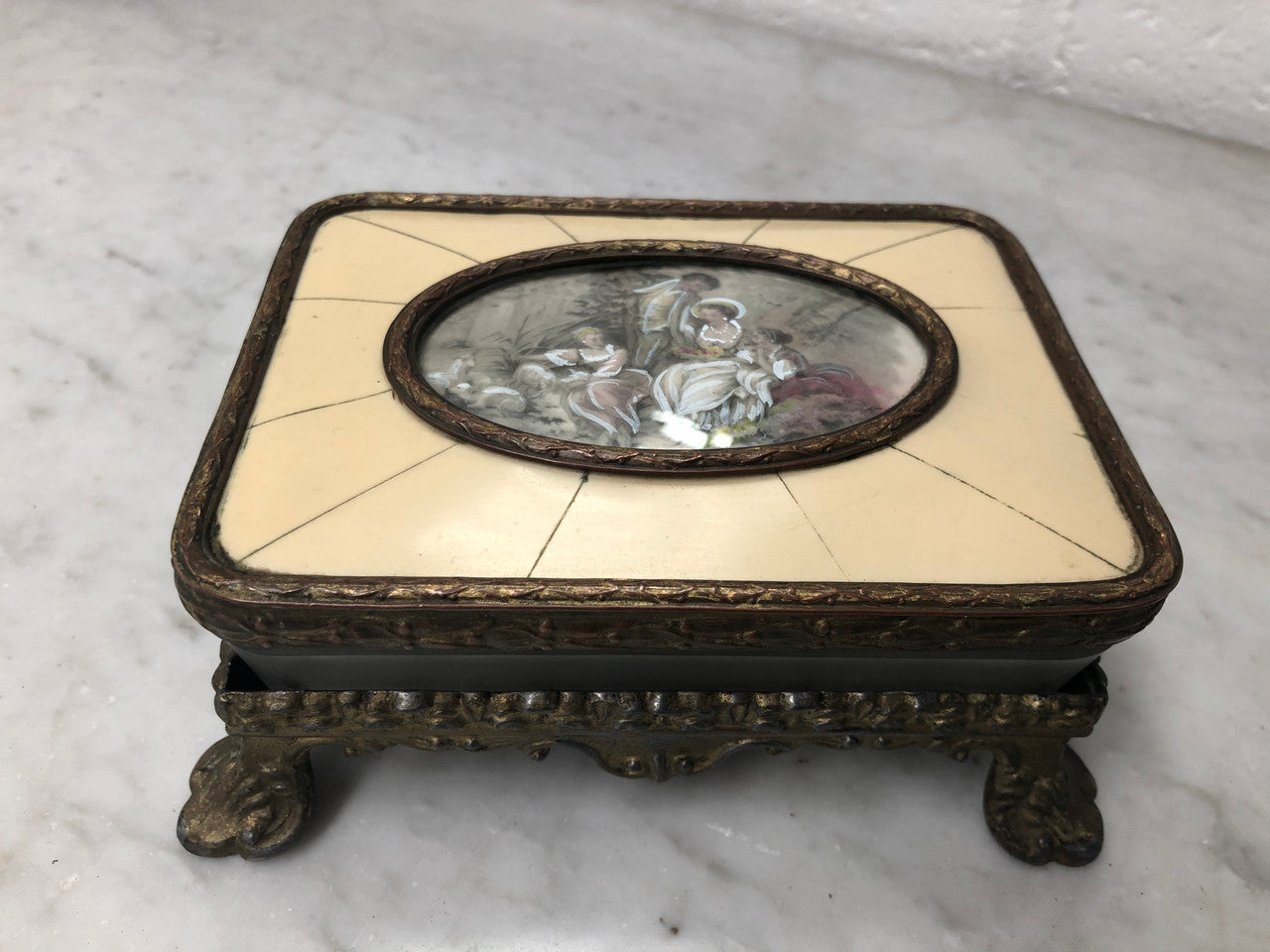 Edwardian Gilt Metal & Hand-Painted Miniature Casket