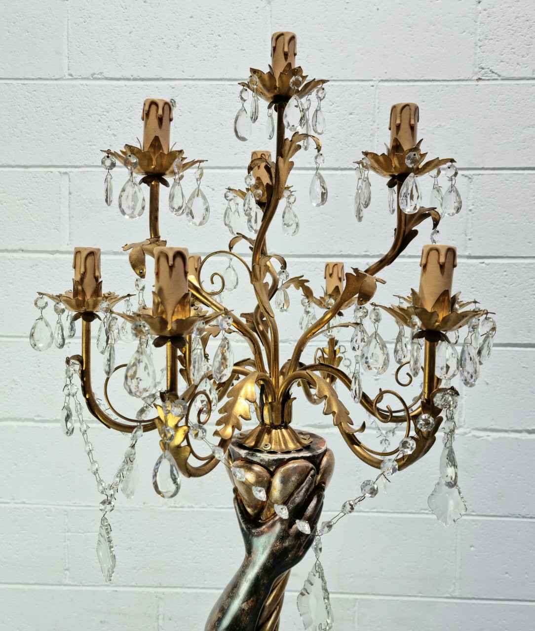 19th Century Italian Wooden Blackamoor lamp sourced in France. Made from carved wood painted & gilded. Amazing detail of a man playing a horn that then turns into a chandelier while riding a mythological sea serpent It has been fully rewired to Australian standards.