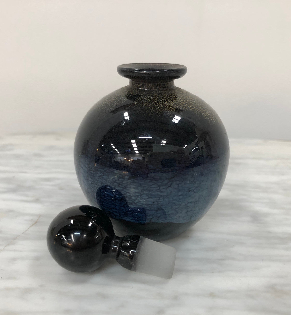 Nick Wirdnam Round Black & Gold Art Glass Scent Bottle