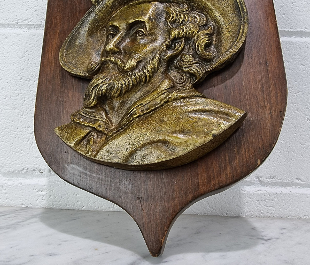Antique Bronze plaque of a man plaque on a Mahogany panel. In good original detailed condition.