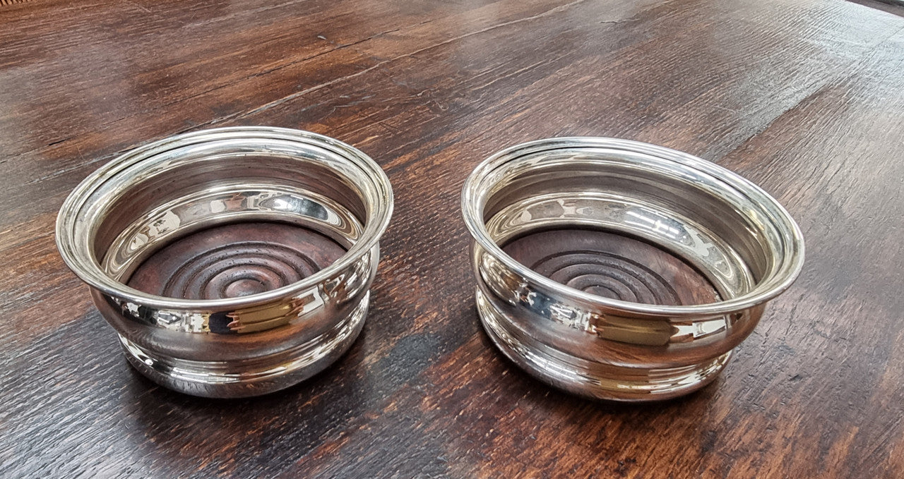 Quality Vintage Sterling Silver wine coasters. London 1969.
