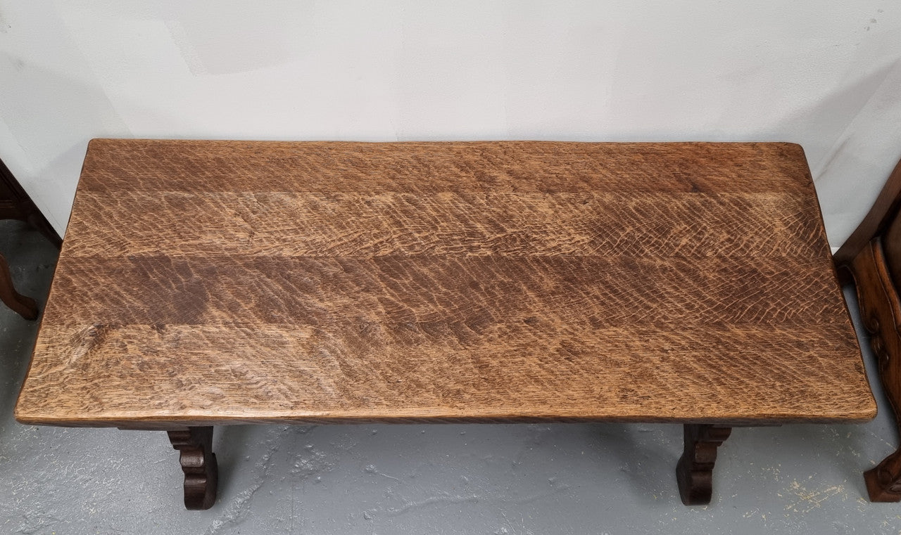 Charming French rustic Spanish style coffee table. It has an amazing rustic top and beautiful iron work. Sourced from France and is in good original detailed condition.