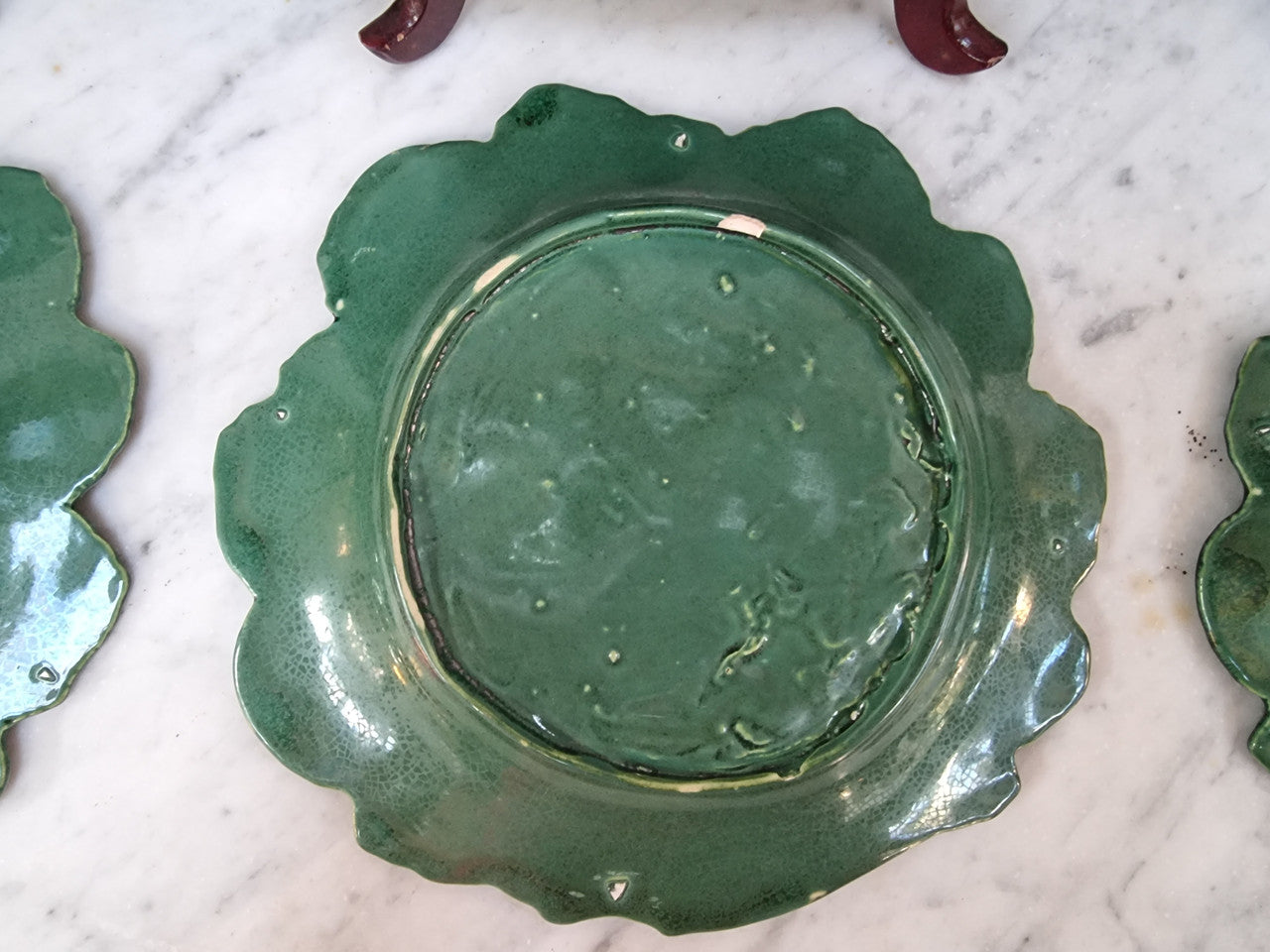 Set of 6 Victorian majolica grape vine plates. No markings – European. In very good original condition. $265 the set of six. 22.5cm Diam