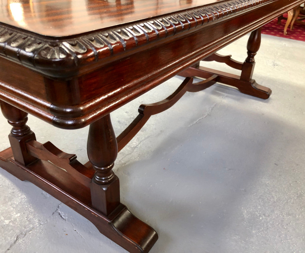 Mahogany Tudor Style Dining Table With Carved Edge