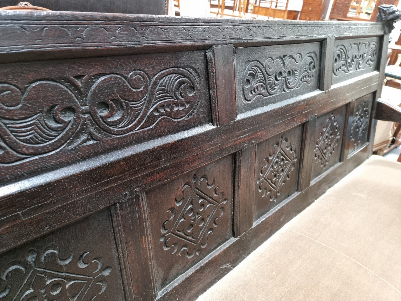 Sensational Antique French Oak Gothic Revival Bench Seat