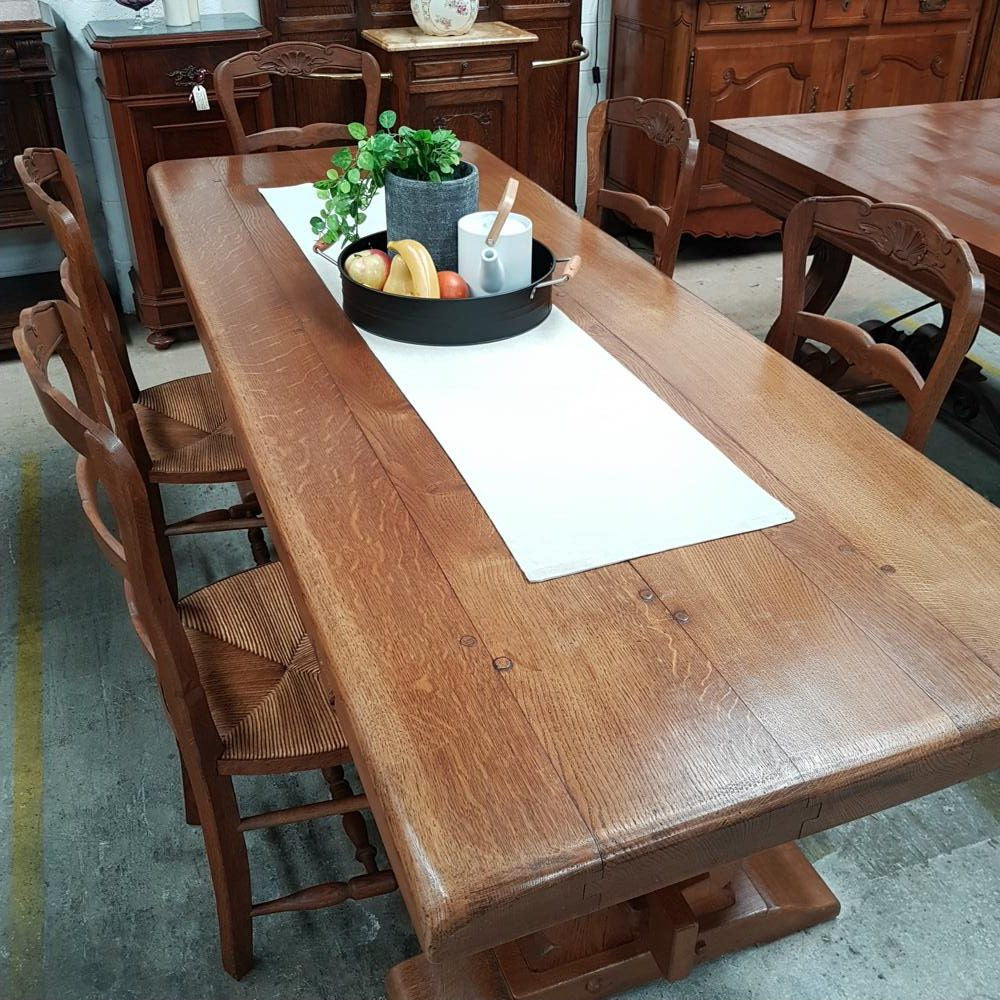 French Oak Stretcher Base Dining Table