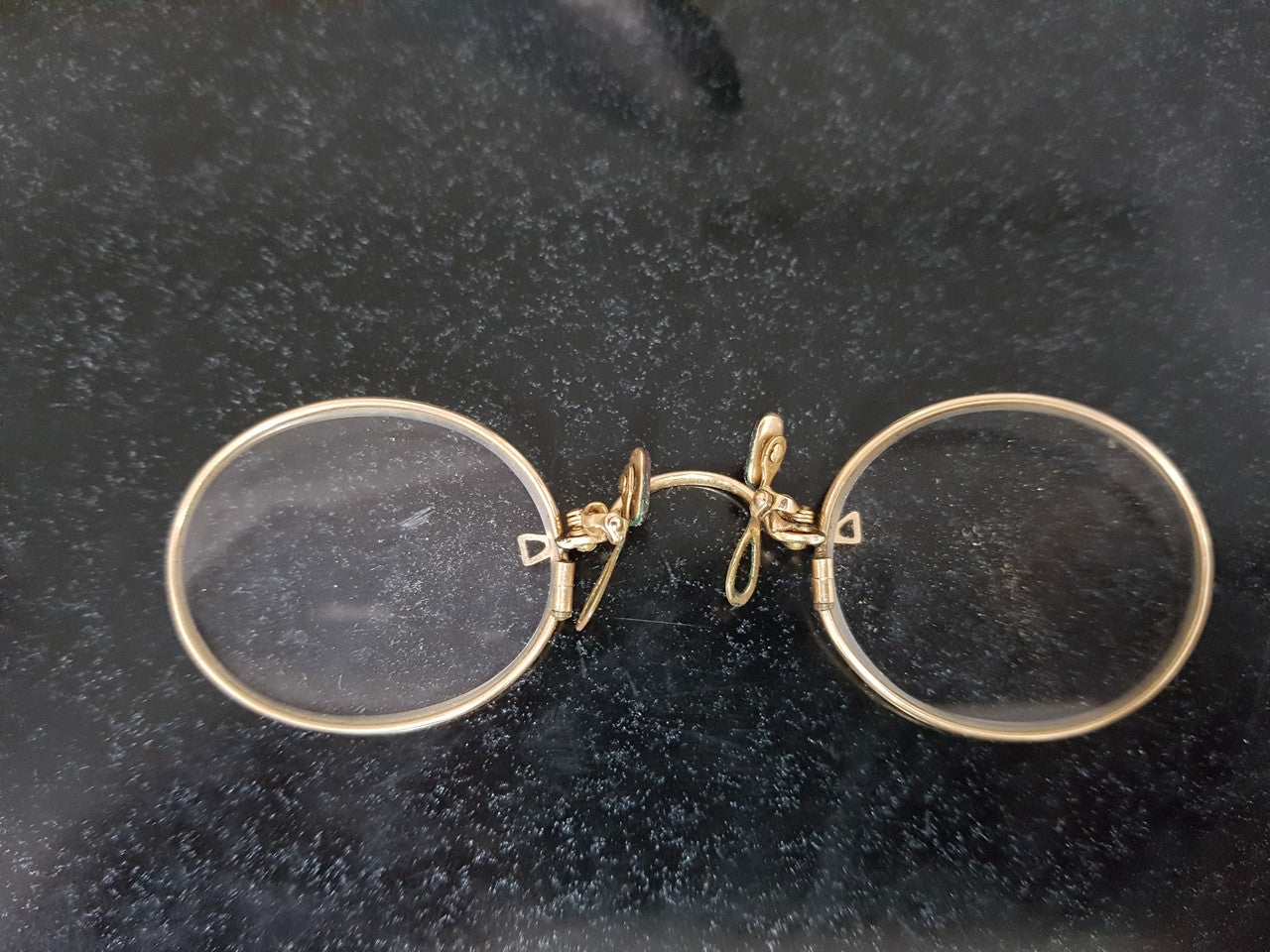 Antique Gold Plated Pince-Nez Reading Glasses In Original Case