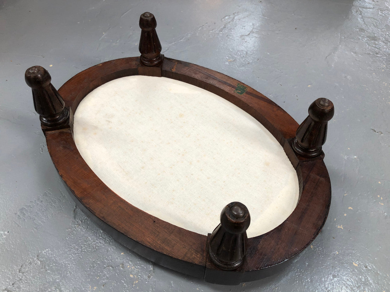 Upholstered Antique Mahogany oval foot stool. In very good original condition.