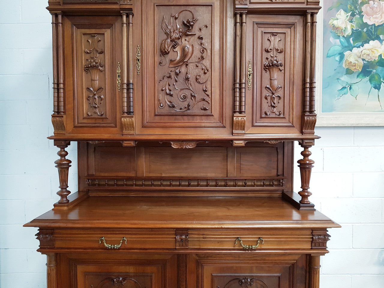 French Walnut Henry II Style Sideboard/Buffet With Superb Carving