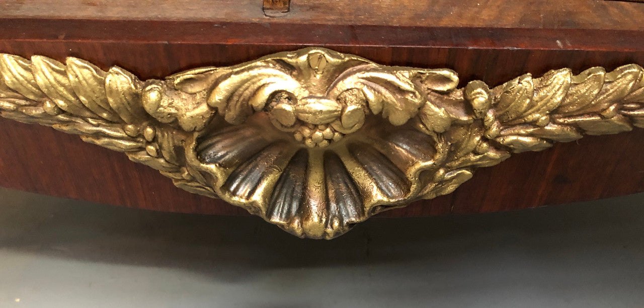 Beautiful 19th Century French Louis XV style Mahogany Blind Bookcase. This piece has lovely inlaid doors and ormolu mounts, marble top and four adjustable shelves. In good original detailed condition.
