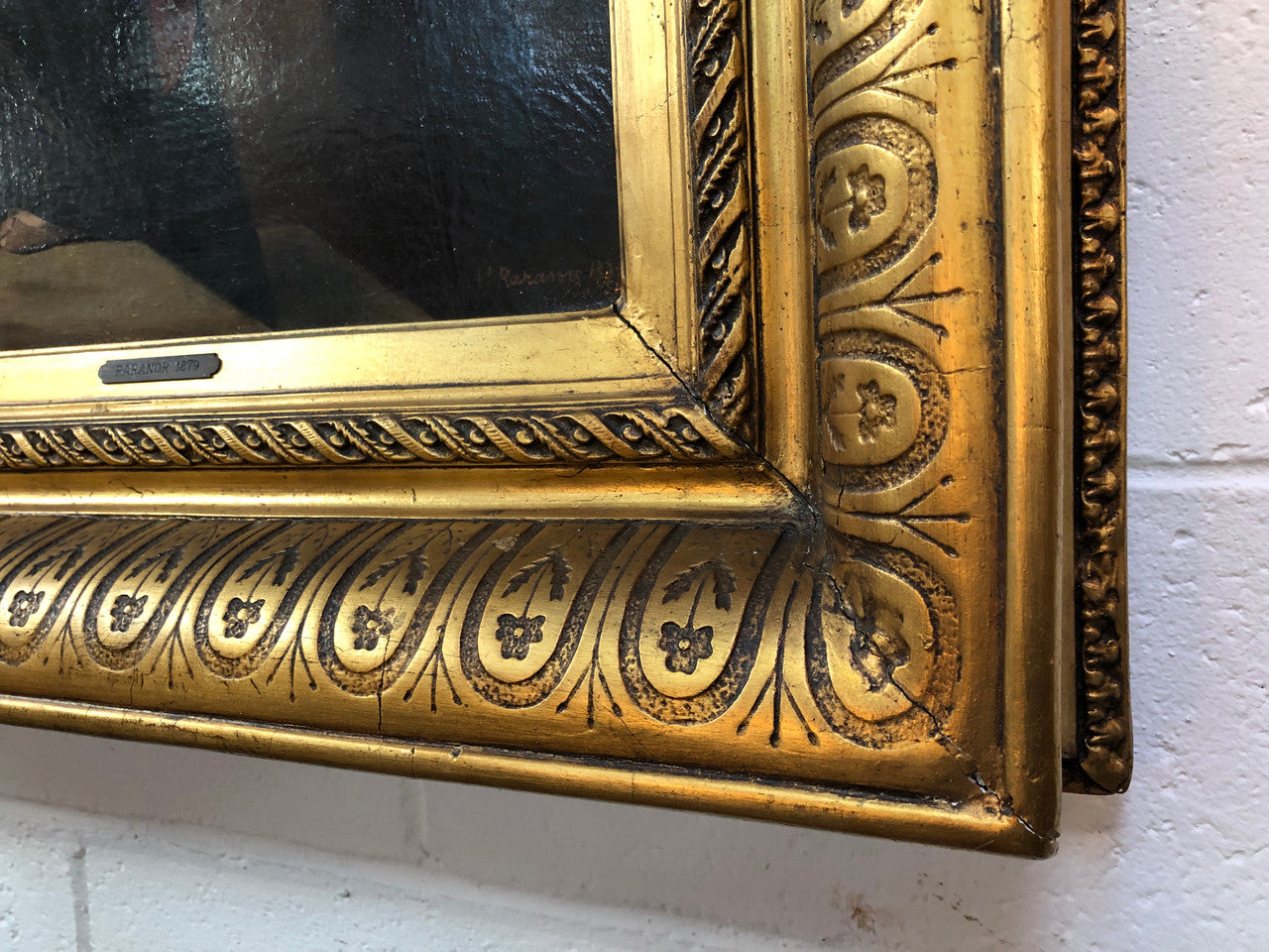 Sourced in France is this beautiful oil painting on canvas on a restored board of a lady and child. Framed in a thick decorative gilt frame. Signed and in good condition.