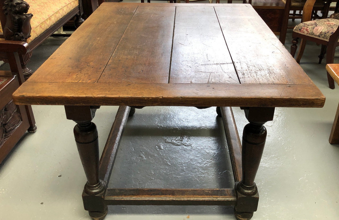 18th century French Oak Farmhouse table of small proportions. Practical square shape and size ideal for a unit or apartment. In good original detailed condition.